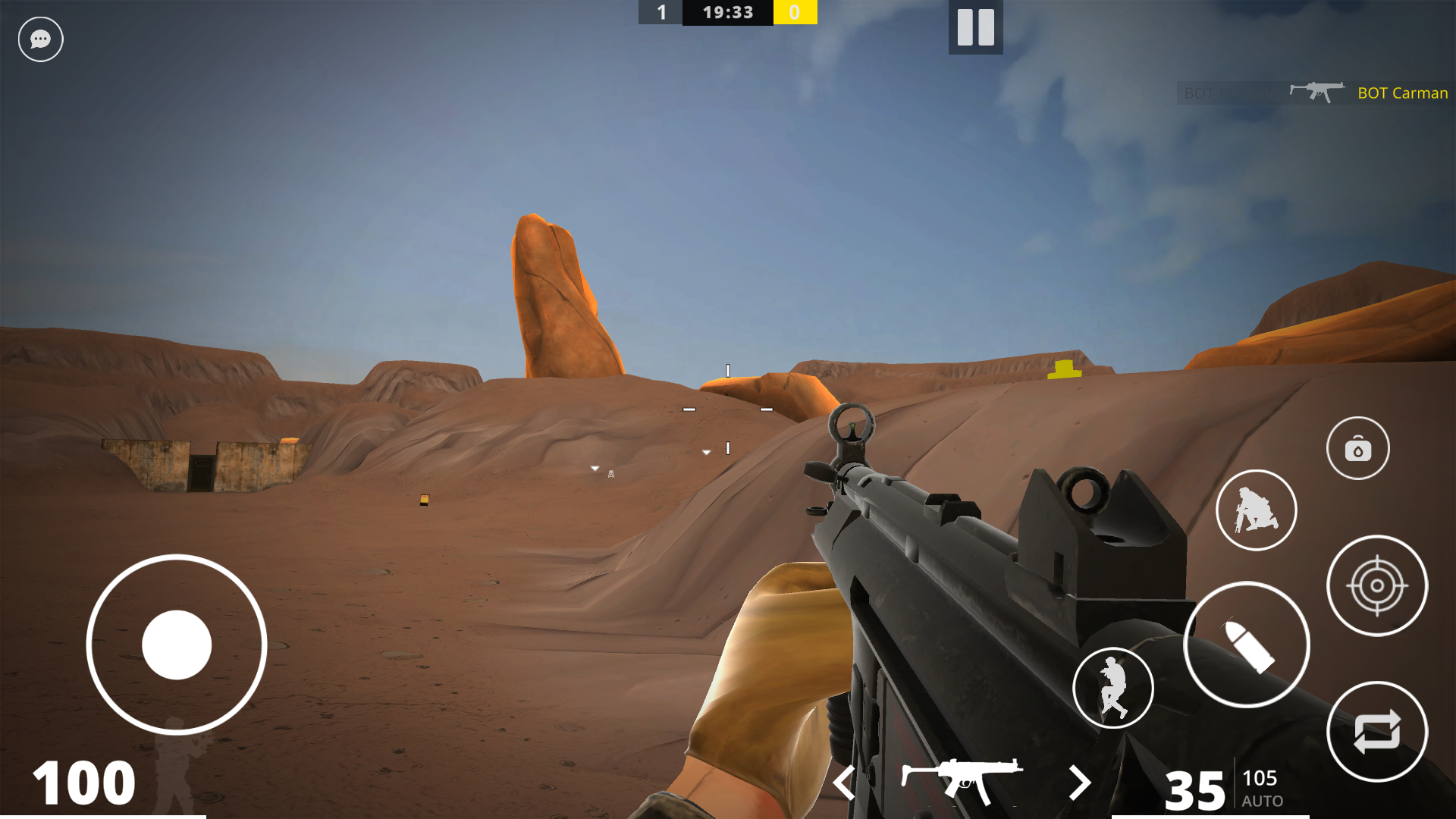 First-person view patrolling the Night Market dunes with an assault rifle ready.